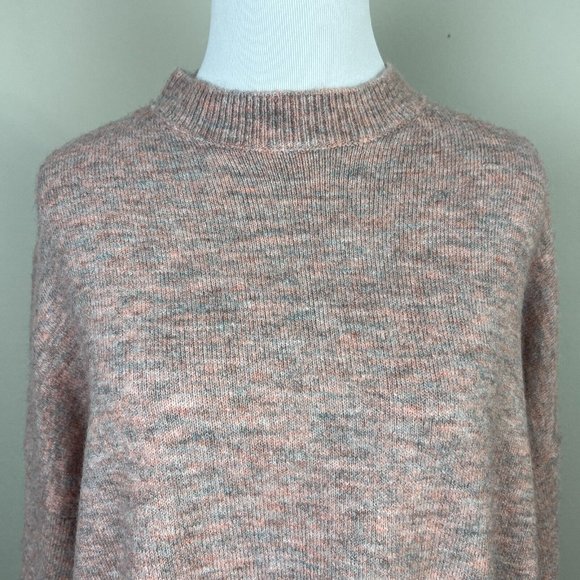 Dreamers Sweater Small Gray Pink Mock Neck Long Sleeve Knit Relaxed Fit - Picture 2 of 12